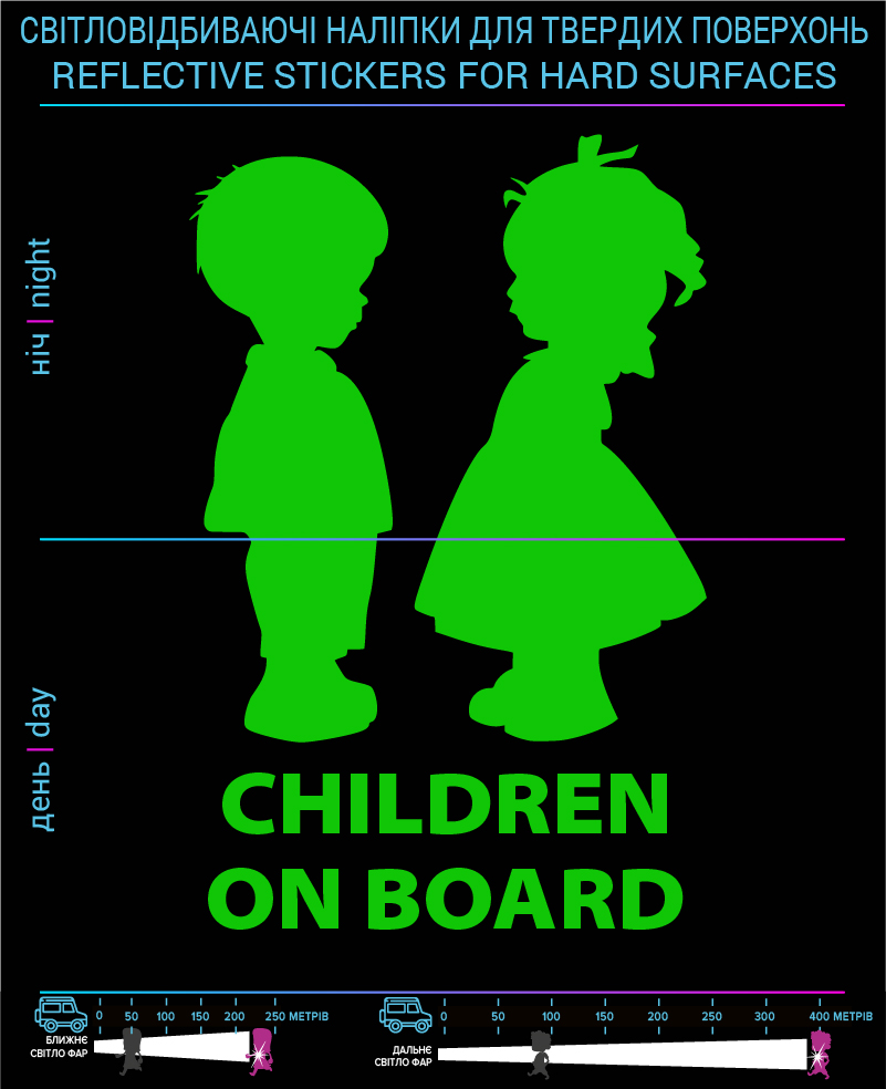 Наклейки Children on board , зеленые, для твердых поверхностей - фото 2