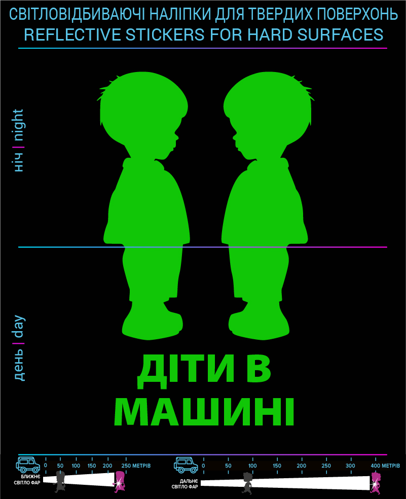 Наклейки Дети в машине (Укр. язык) , зеленые, для твердых поверхностей - фото 2
