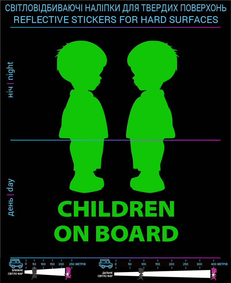 Наклейки Children on board2 , зеленые, для твердых поверхностей - фото 2