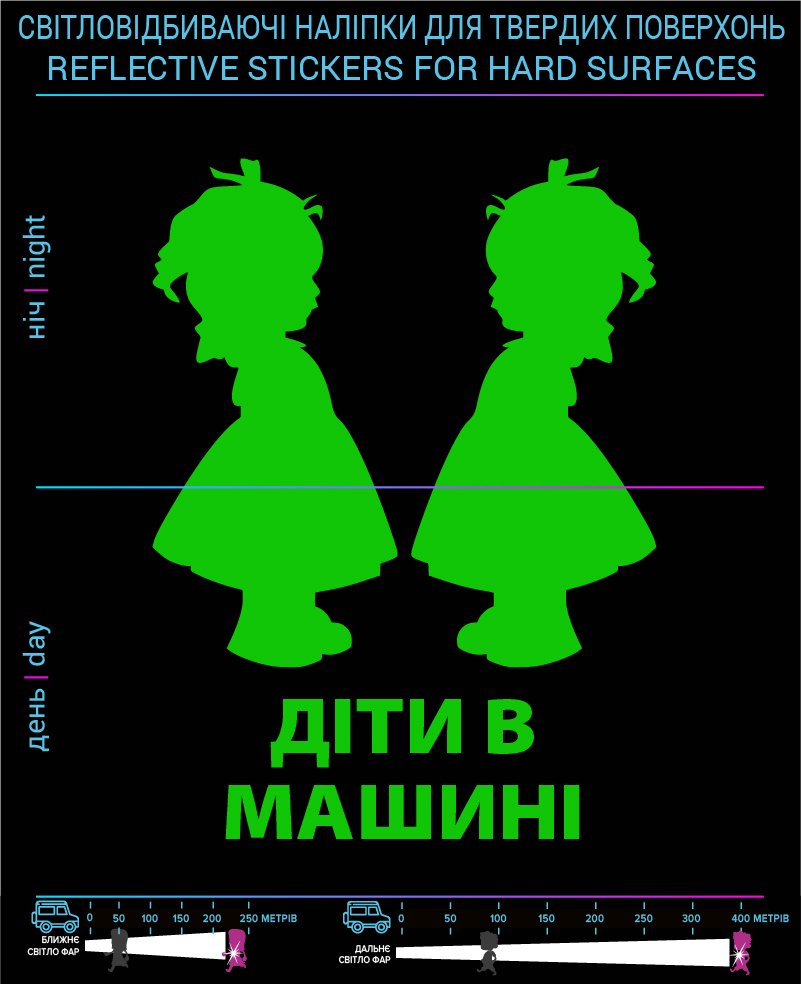 Наклейки Дети в машине2 (Укр. язык) , зеленые, для твердых поверхностей - фото 2