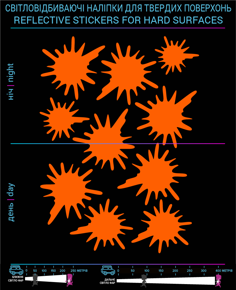 Наклейки Кляксы светоотражающие, оранжевые, для твердых поверхностей - фото 2