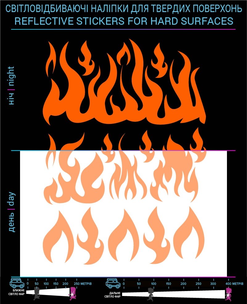 Flame reflective stickers, orange, hard surface photo