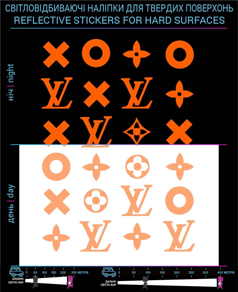 LV reflective stickers, orange, hard surface