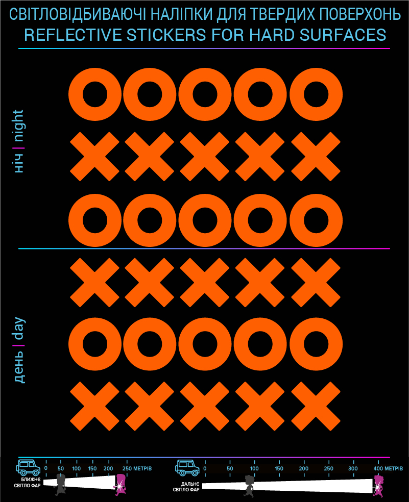 Наклейки XO светоотражающие, оранжевые, для твердых поверхностей - фото 2