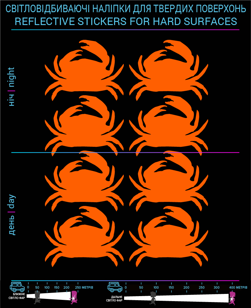 Наклейки Крабы светоотражающие, оранжевые, для твердых поверхностей - фото 2