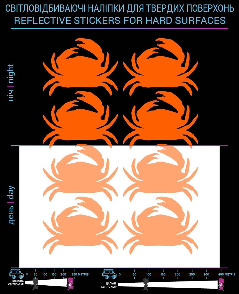 Crabs reflective stickers, orange, hard surface photo