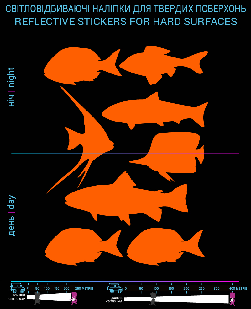 Fish reflective stickers, orange, hard surface - фото 2