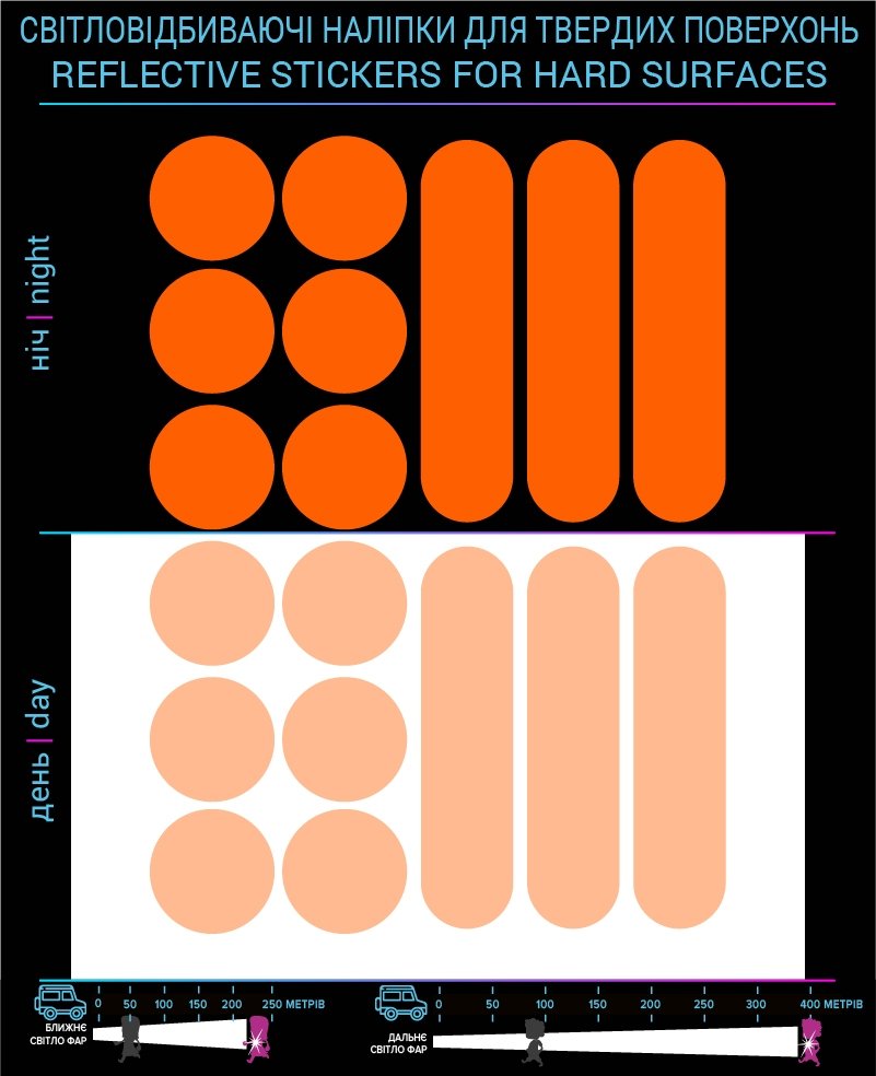 Наклейки Круги и линии светоотражающие, оранжевые, для твердых поверхностей