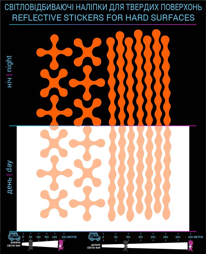 Chain reflective stickers, orange, hard surface