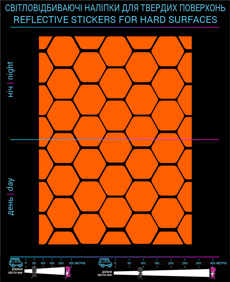 Наклейки Ромбы 2 светоотражающие, оранжевые, для твердых поверхностей - фото 2