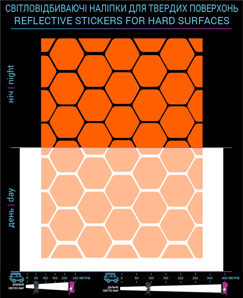 Rhombuses reflective stickers 2, orange, hard surface