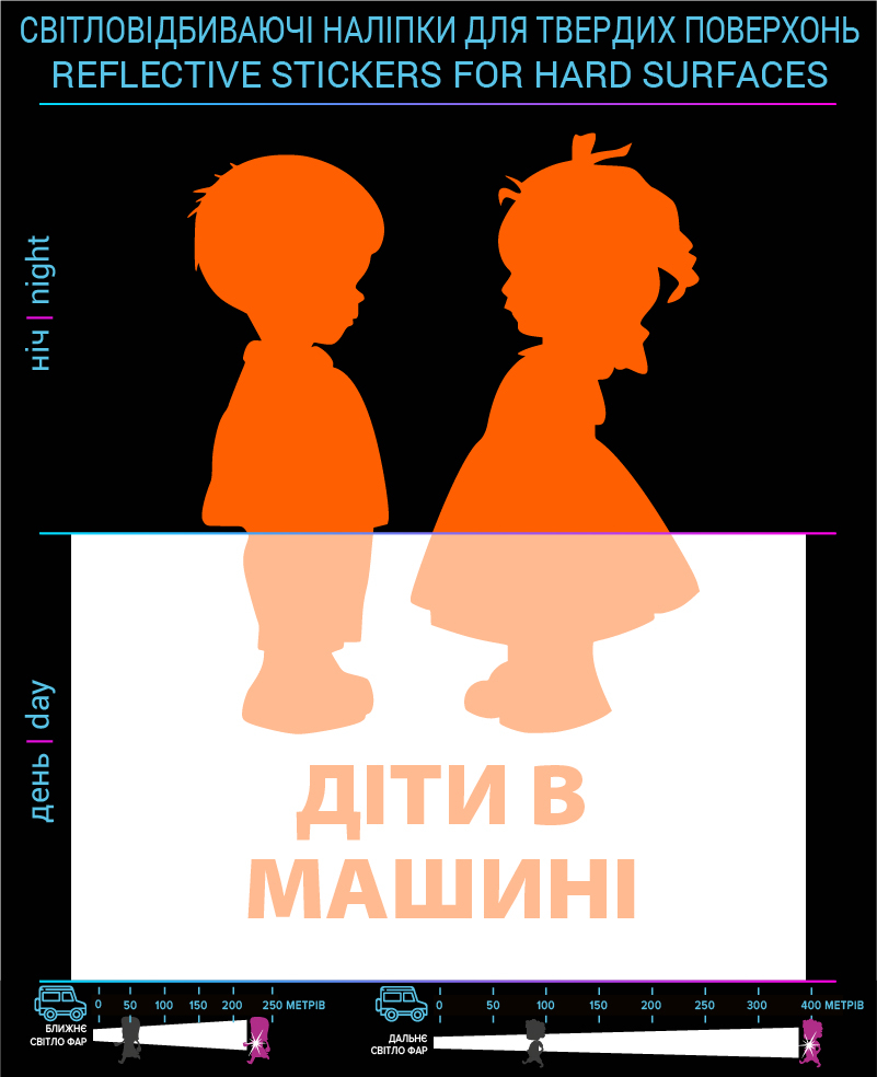Stickers children in the car (Ukrainian variant), orange, hard surface photo