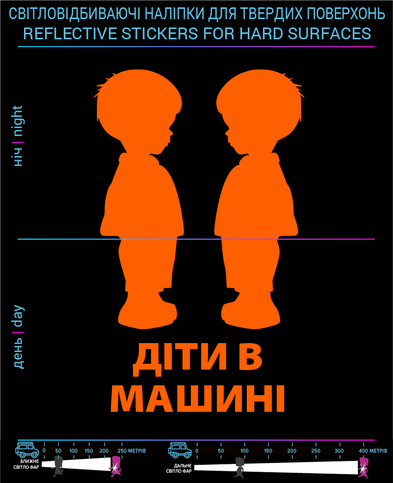 Наклейки Дети в машине (Укр. язык) , оранжевые, для твердых поверхностей - фото 2