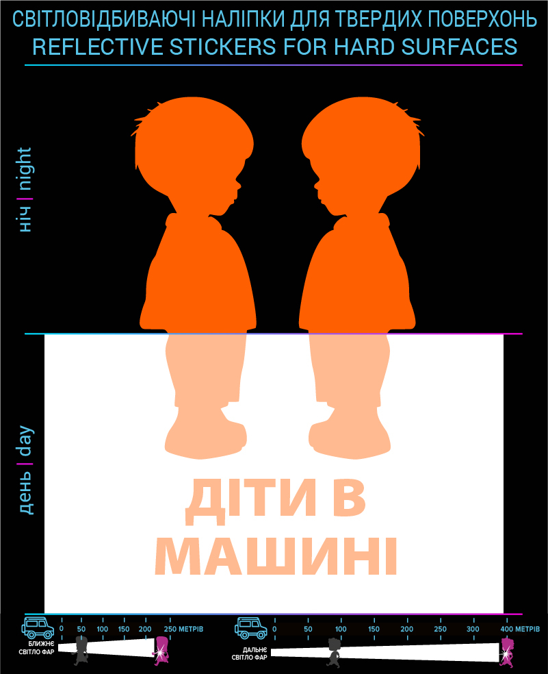Наклейки Дети в машине (Укр. язык) , оранжевые, для твердых поверхностей