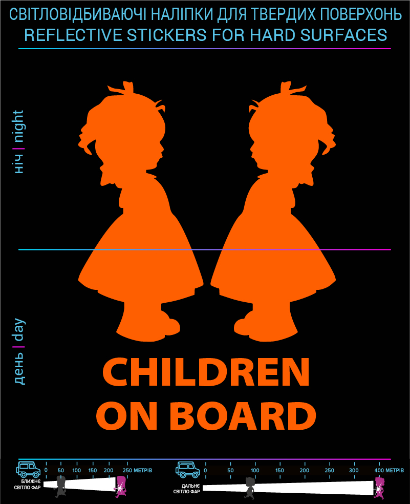 Наклейки Children on board3, помаранчеві, для твердих поверхонь - фото 2