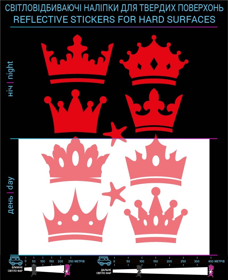 Crown reflective stickers, red, for solid surfaces photo