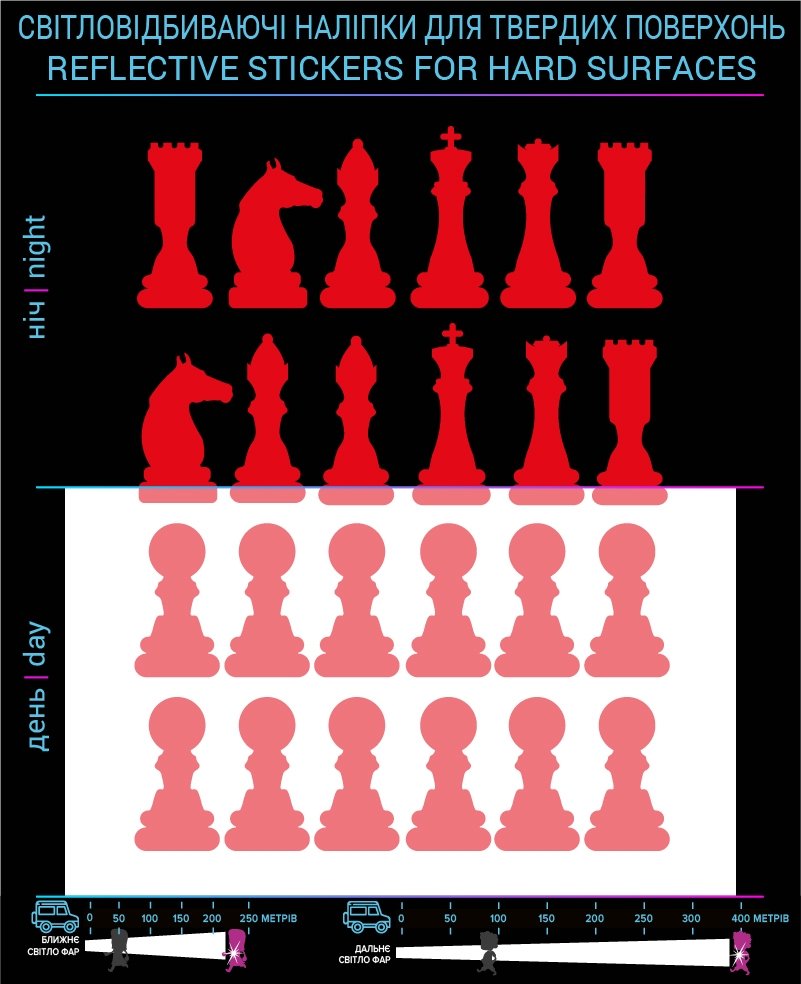 Chess reflective stickers, red, for solid surfaces