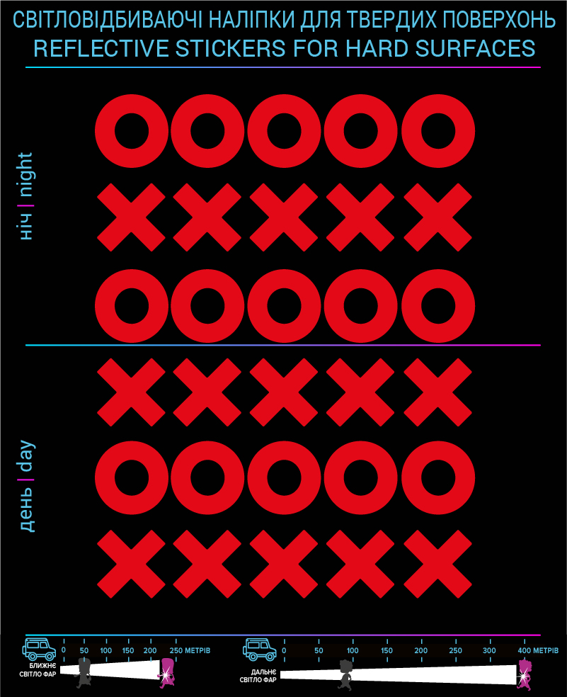 Наклейки XO світловідбиваючі, червоні, для твердих поверхонь - фото 2
