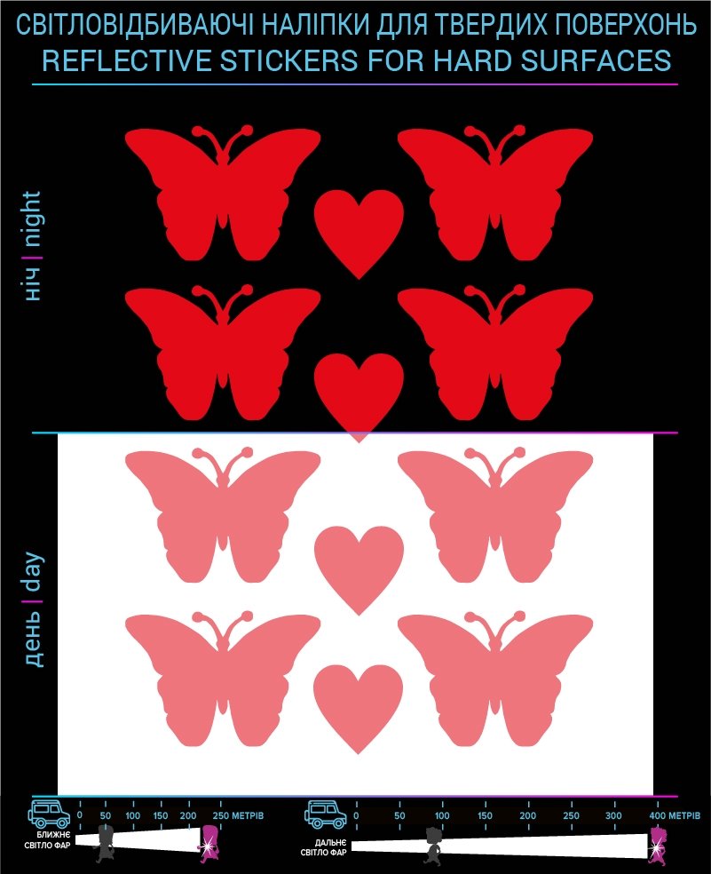 Butterflies reflective stickers, red, for solid surfaces photo