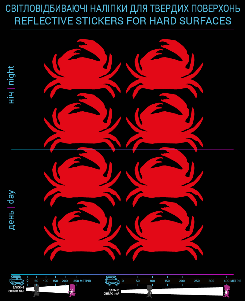 Crabs reflective stickers, red, for solid surfaces - фото 2