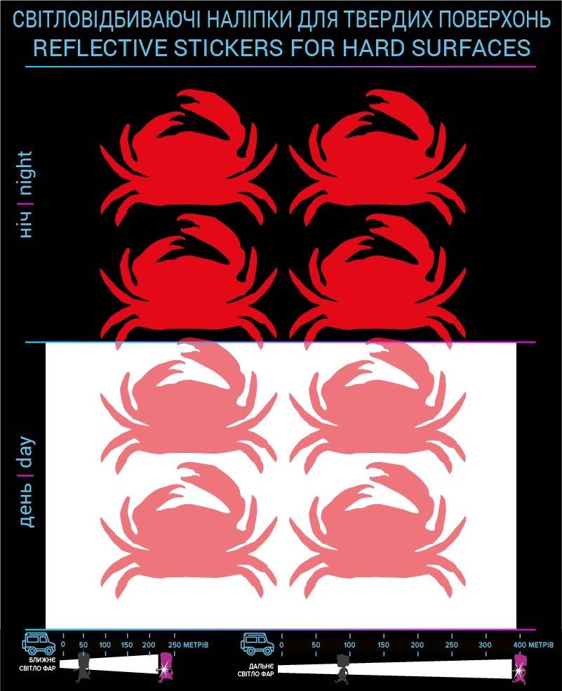 Crabs reflective stickers, red, for solid surfaces