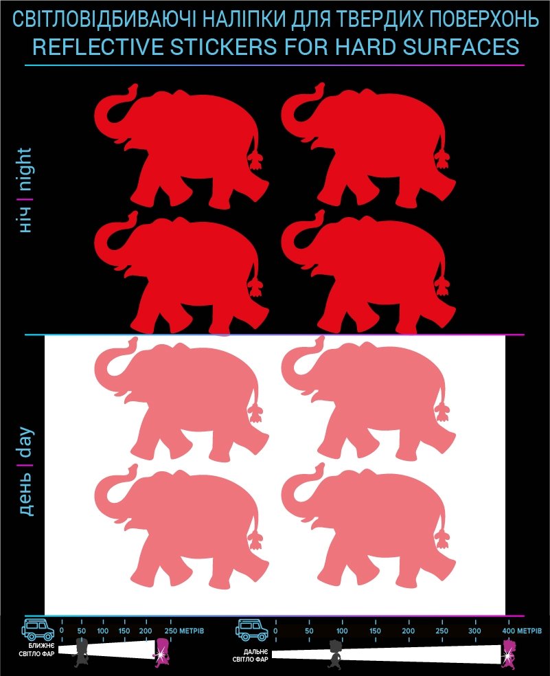 Наклейки Слоны светоотражающие, красные, для твердых поверхностей фото