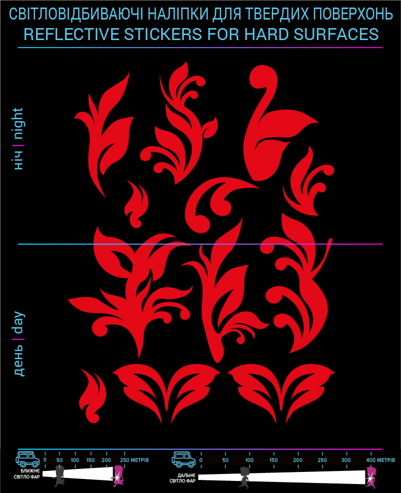 Patterns reflective stickers, red, for solid surfaces - фото 2