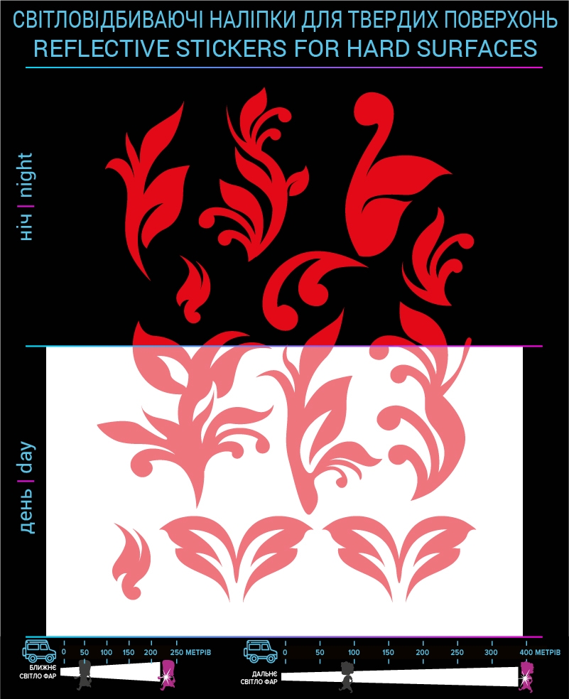 Patterns reflective stickers, red, for solid surfaces photo