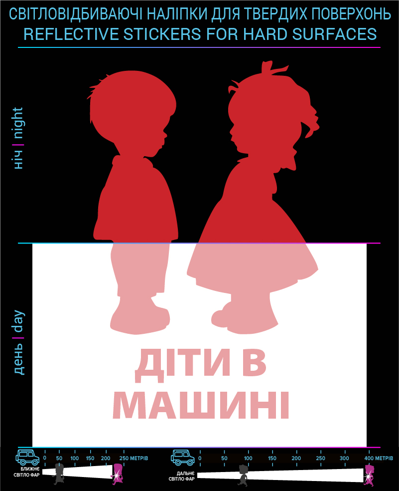 Stickers children in the car (Ukrainian variant), red, for solid surfaces photo