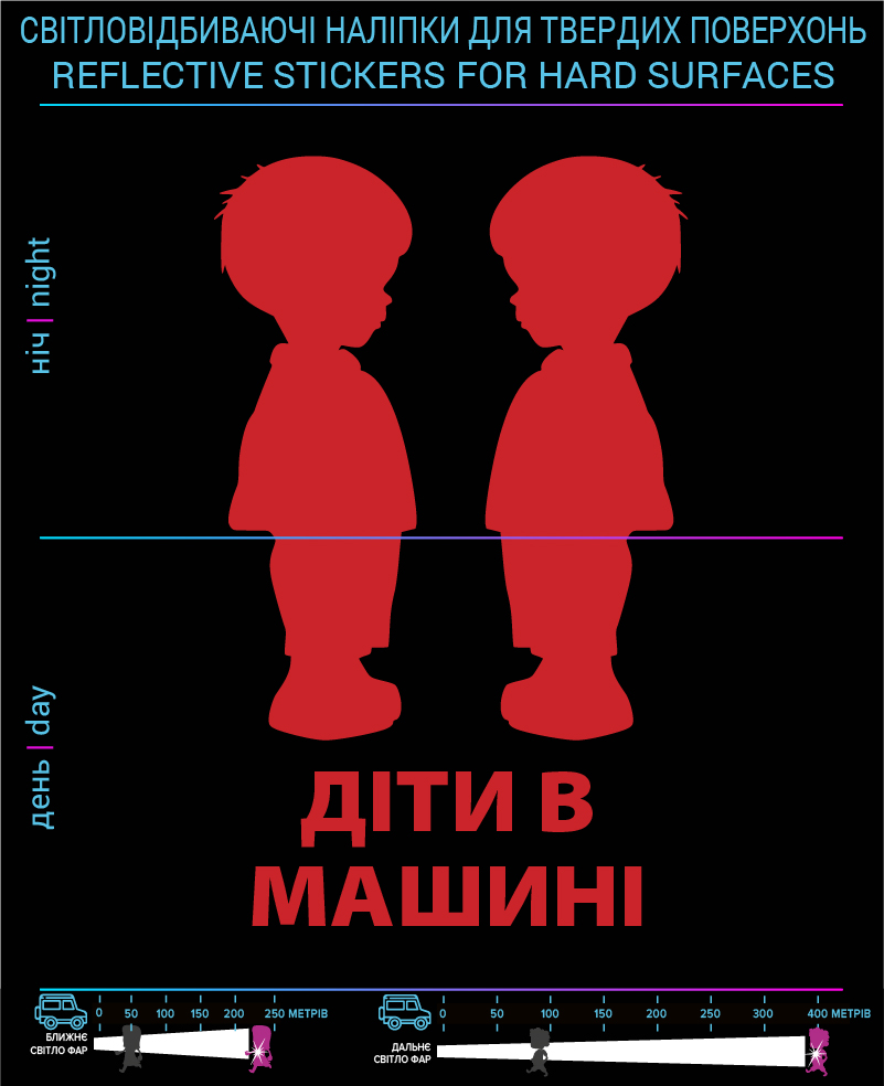 Наклейки Дети в машине (Укр. язык) , красные, для твердых поверхностей - фото 2