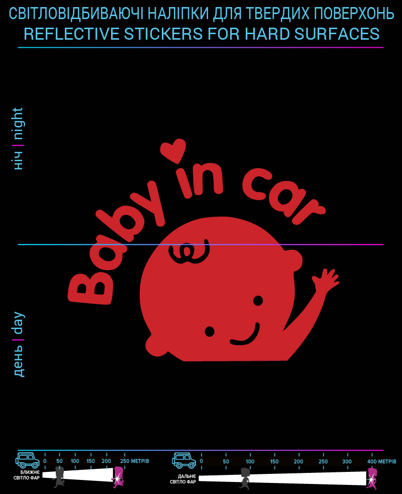 Наклейки Baby in Car , красные, для твердых поверхностей - фото 2