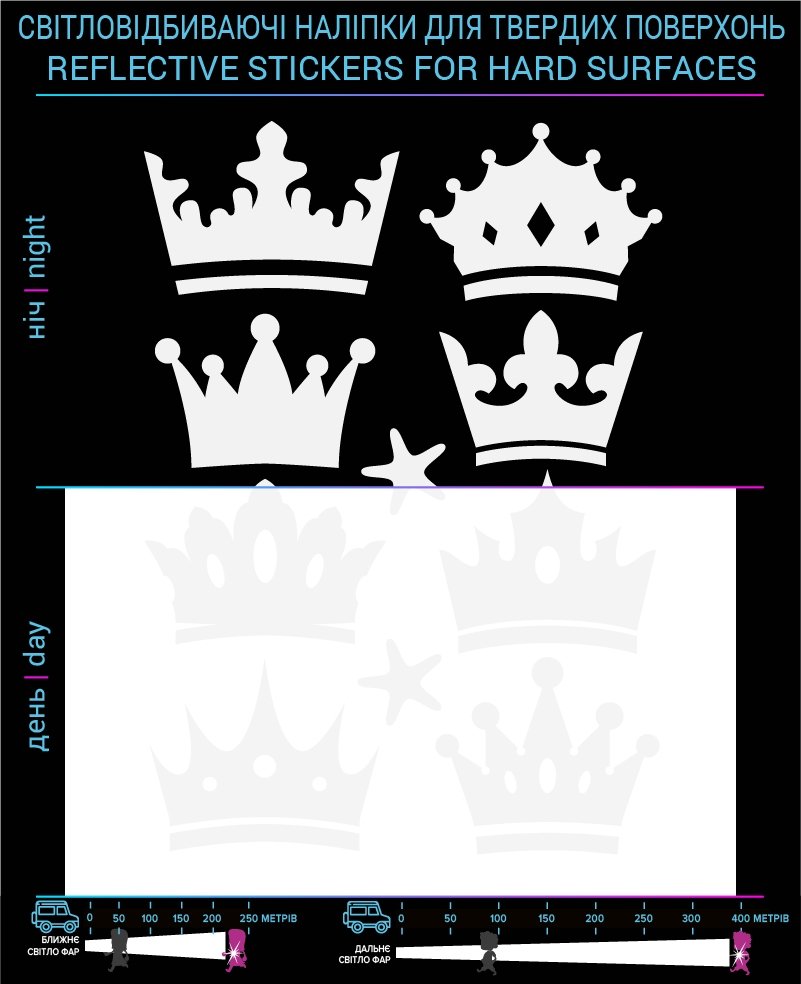 Crown reflective stickers, white, hard surface