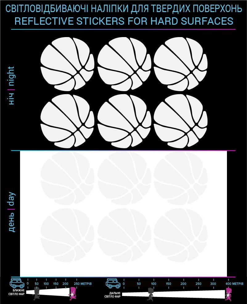 Basketball reflective stickers, white, hard surface photo