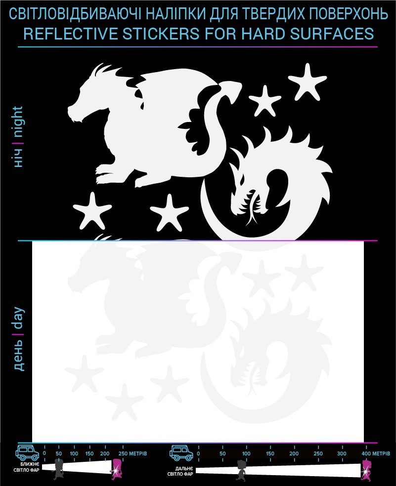 Dragon reflective stickers, white, hard surface