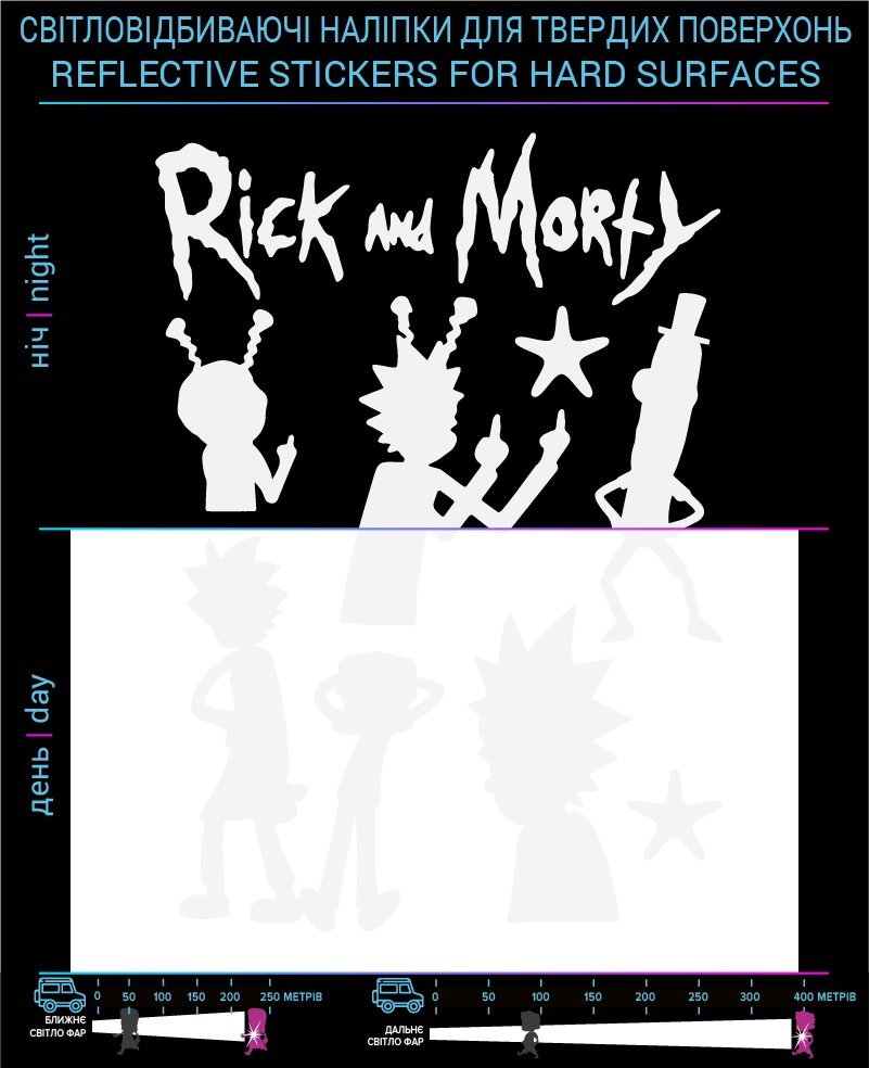 Rick and Morty reflective stickers, white, hard surface photo