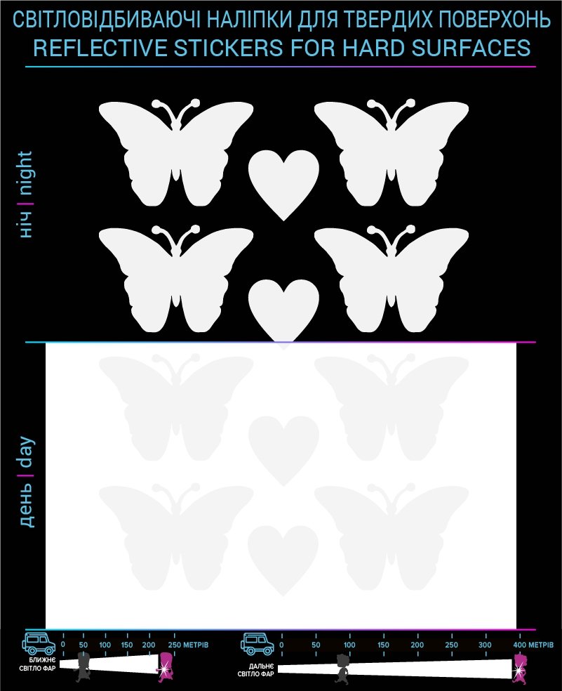 Butterflies reflective stickers, white, hard surface photo