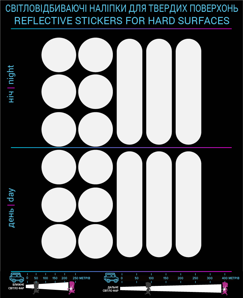 Наклейки Круги и линии светоотражающие, белые, для твердых поверхностей - фото 2