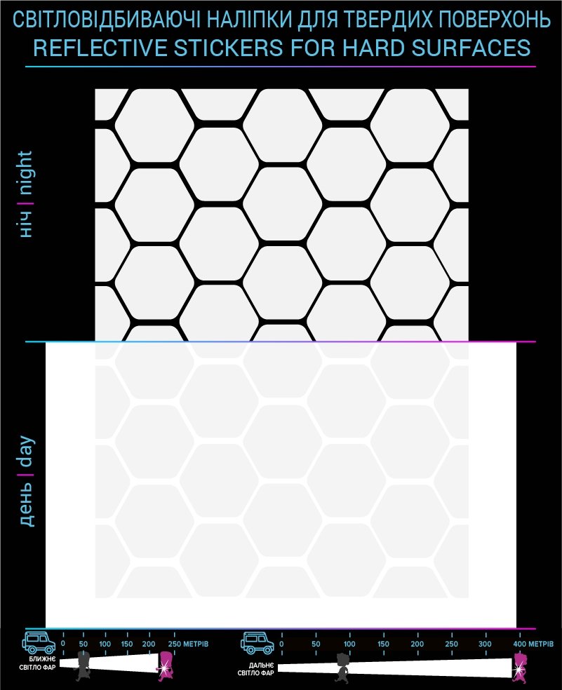 Rhombuses reflective stickers 2, white, hard surface photo
