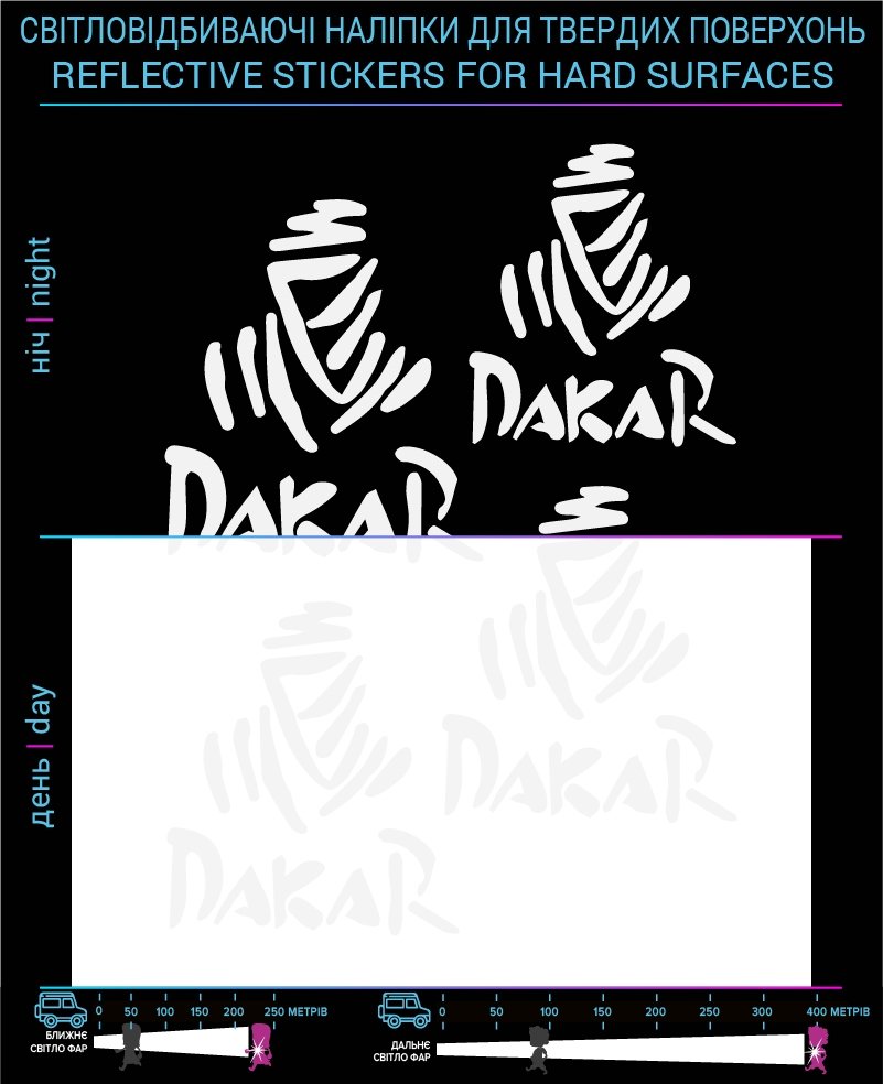 Dakar reflective stickers, white, hard surface photo