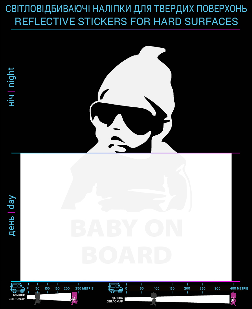 Наклейки Baby on Board (Англ. язык) , белые, для твердых поверхностей фото