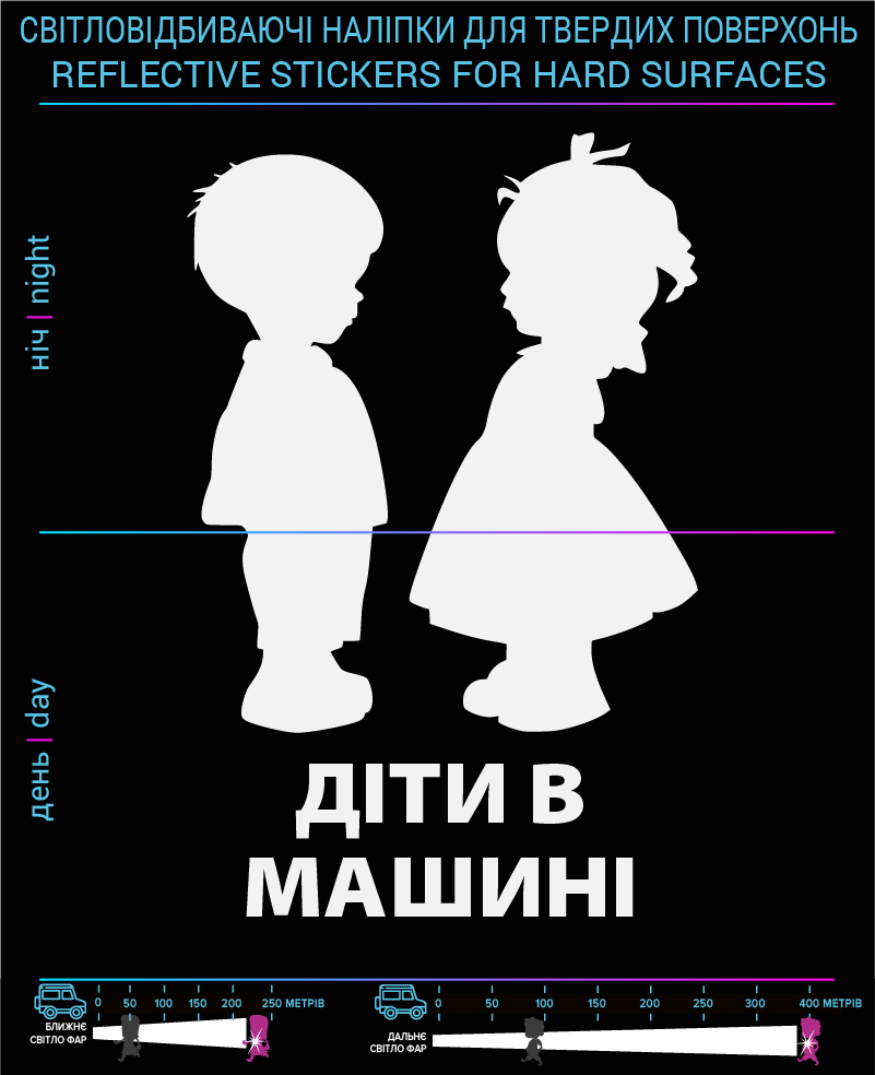 Наклейки Діти в машині (Український варіант), білі, для твердих поверхонь - фото 2