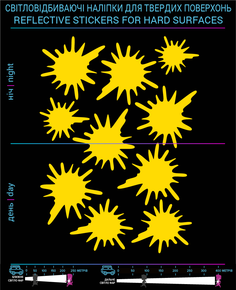 Blots reflective stickers, yellow, hard surface - фото 2