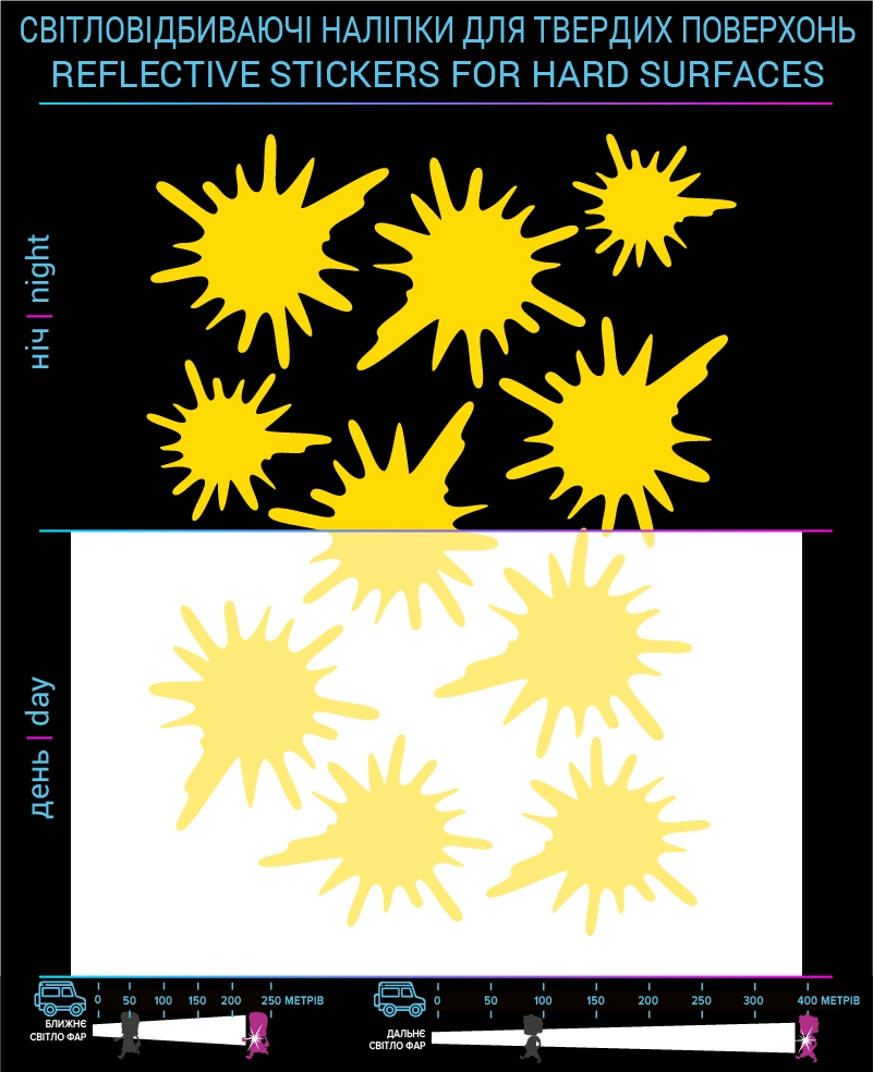 Blots reflective stickers, yellow, hard surface