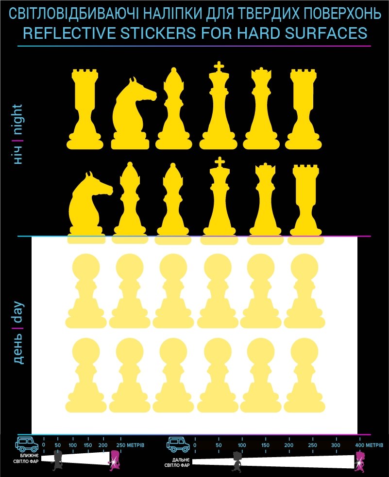 Наклейки Шахматы светоотражающие, желтые, для твердых поверхностей