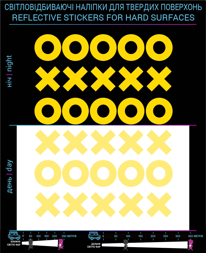 Наклейки XO светоотражающие, желтые, для твердых поверхностей