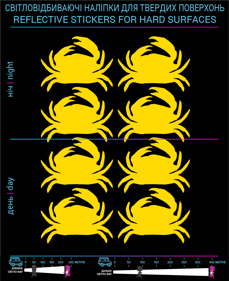 Crabs reflective stickers, yellow, hard surface - фото 2