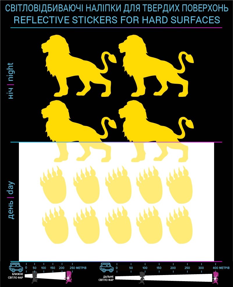 Lions reflective stickers, yellow, hard surface photo