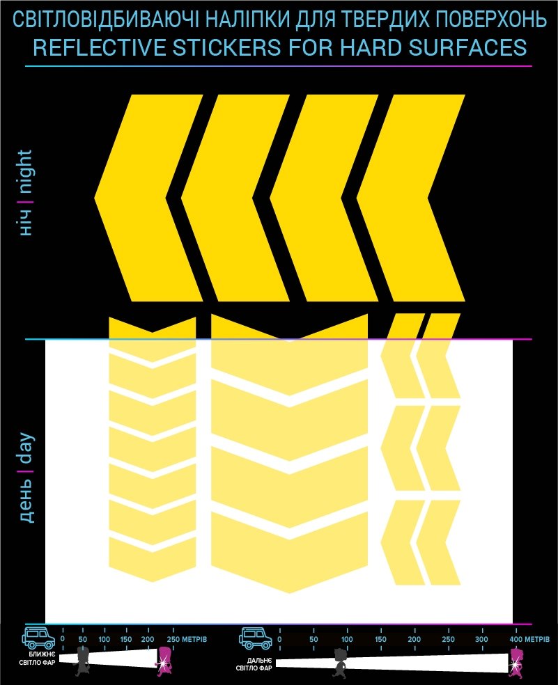 Arrows reflective stickers, yellow, hard surface photo