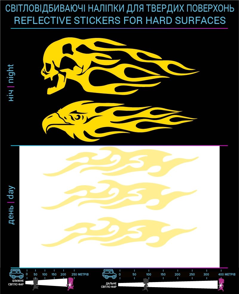 Abstract reflective stickers, yellow, hard surface
