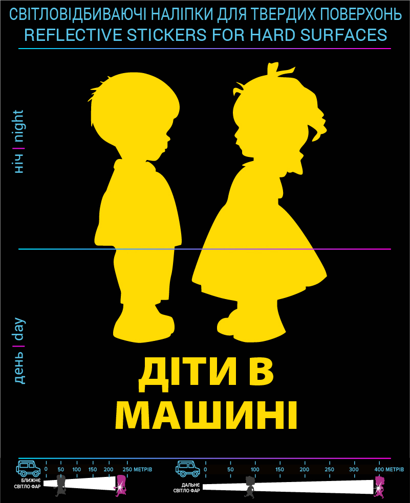 Наклейки Дети в машине (Украинский вариант) , желтые, для твердых поверхностей - фото 2